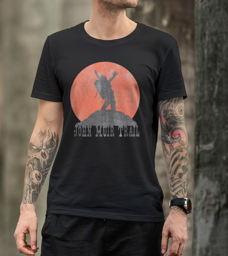 John Muir Trail Classic Hikers Silhouette With Backpack And Sunset T-Shirt