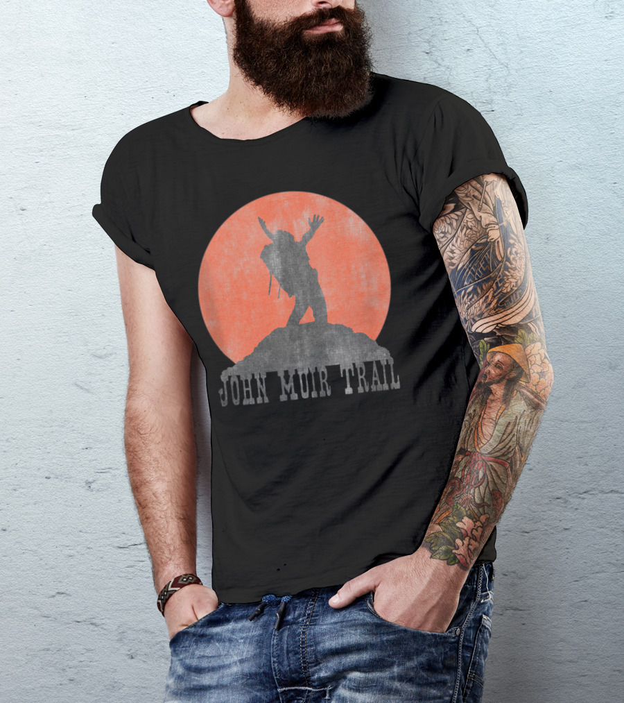 John Muir Trail Classic Hikers Silhouette With Backpack And Sunset T-Shirt