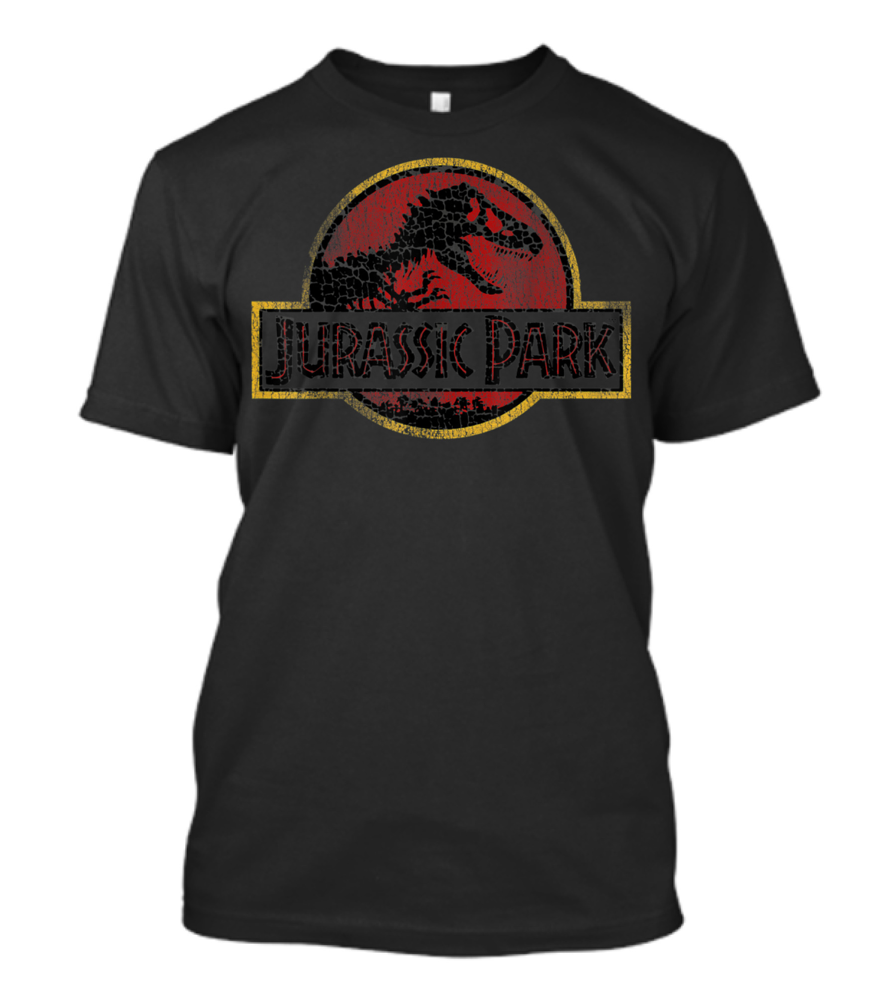 Jurassic Park Vintage Cracked Logo T-Rex Red And Black T-Shirt