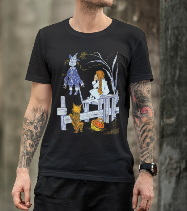 Land Of Oz Classic Scarecrow With Toto And Wizard Themes T-Shirt