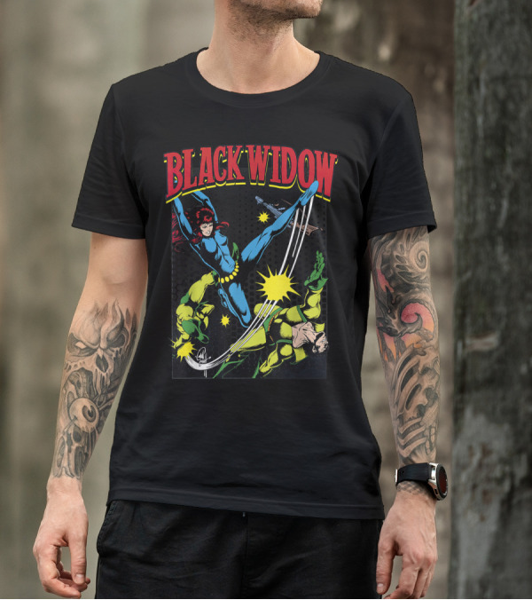 Marvel Black Widow Classic Comic Action Scene T-Shirt
