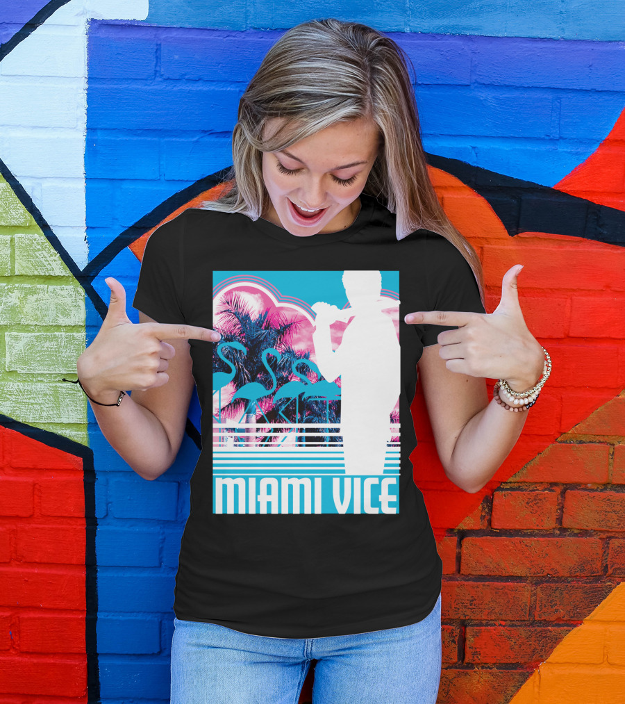 Miami Vice Neon Flamingo Silhouette Tropical T-Shirt