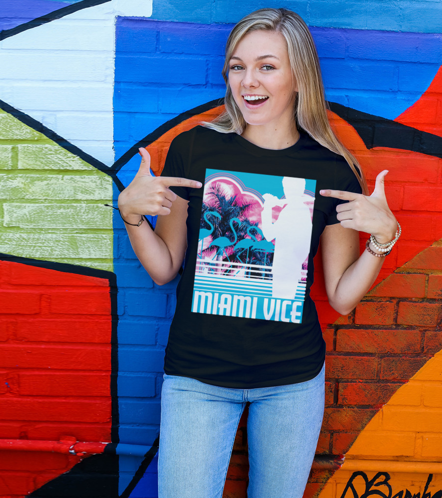 Miami Vice Neon Flamingo Silhouette Tropical T-Shirt