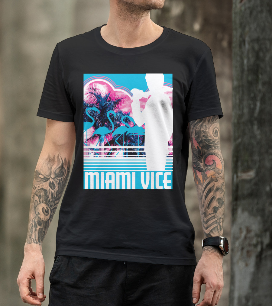 Miami Vice Neon Flamingo Silhouette Tropical T-Shirt
