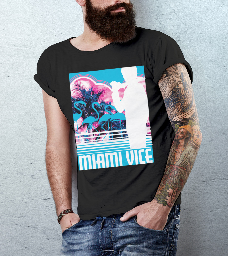 Miami Vice Neon Flamingo Silhouette Tropical T-Shirt