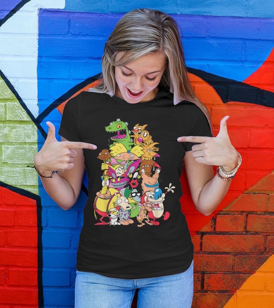 Nickelodeon 90s Rugrats Hey Arnold Rocko Ren Stimpy Cartoon Characters T-Shirt