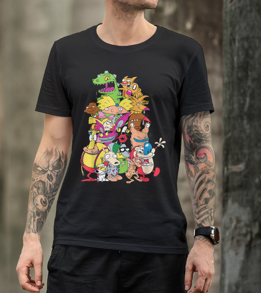 Nickelodeon 90s Rugrats Hey Arnold Rocko Ren Stimpy Cartoon Characters T-Shirt