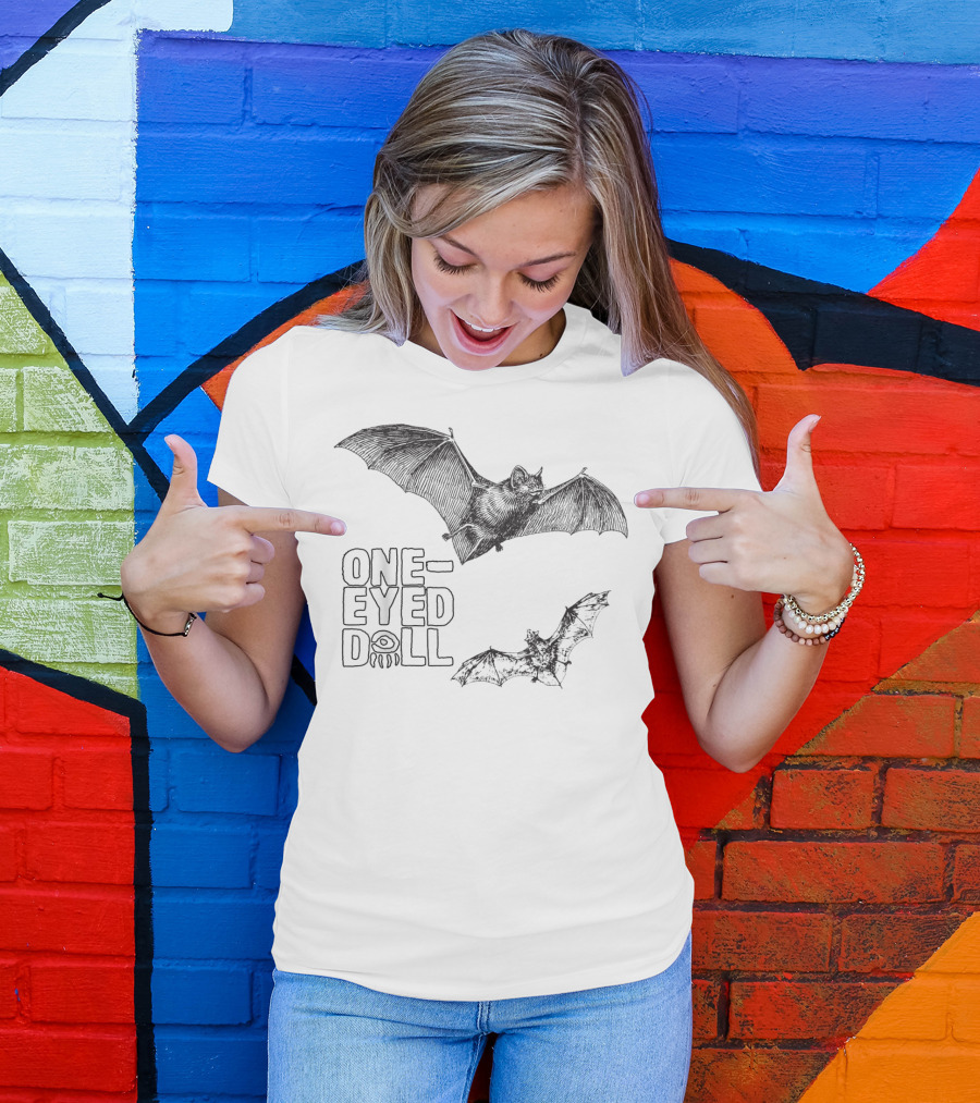 One-Eyed Doll Bats Classicfit Black Tee With Illustrated Flying Bats T-Shirt