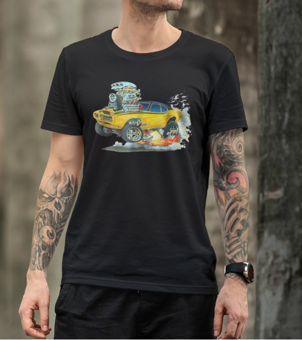 Retro Classic Hot Rod 70s American Muscle Car Flames And Smoke T-Shirt