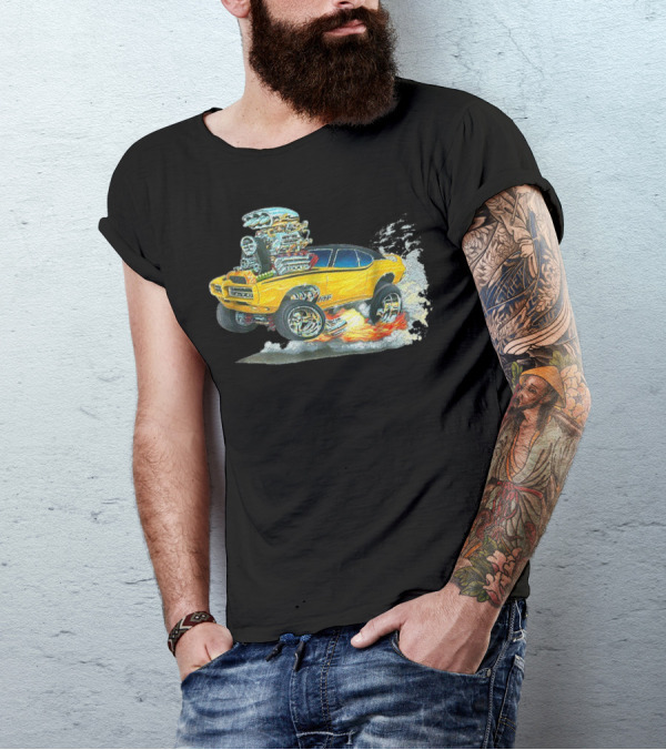 Retro Classic Hot Rod 70s American Muscle Car Flames And Smoke T-Shirt