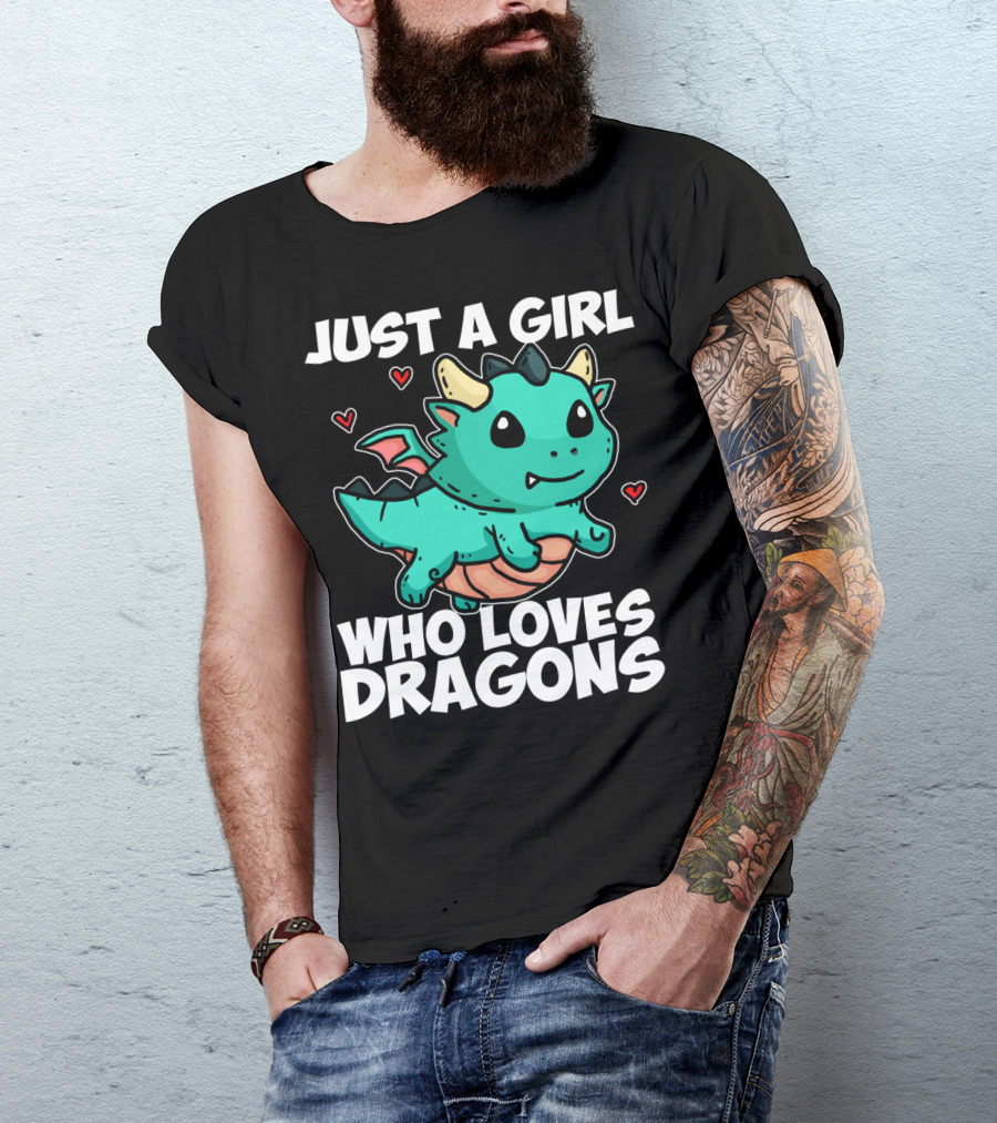 Just A Girl Who Loves Dragons Cute Dragon Hearts T-Shirt