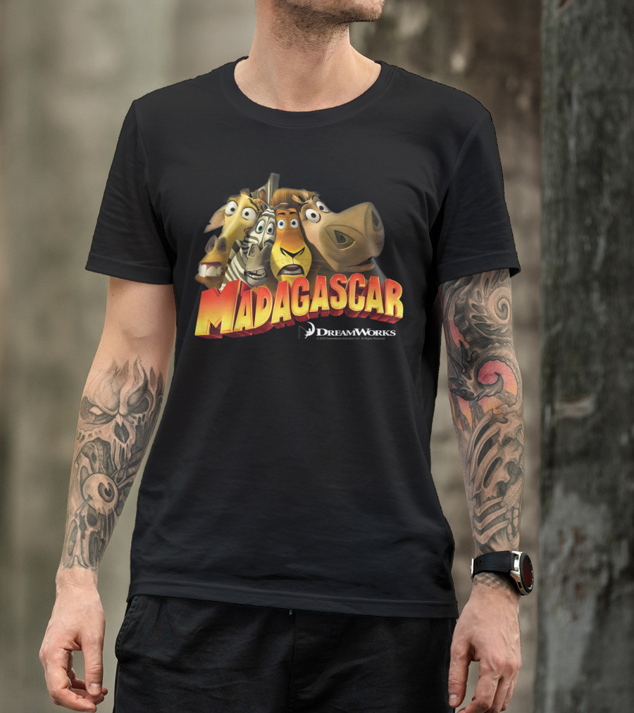 Madagascar DreamWorks Movie Characters Squished Group Shot T-Shirt