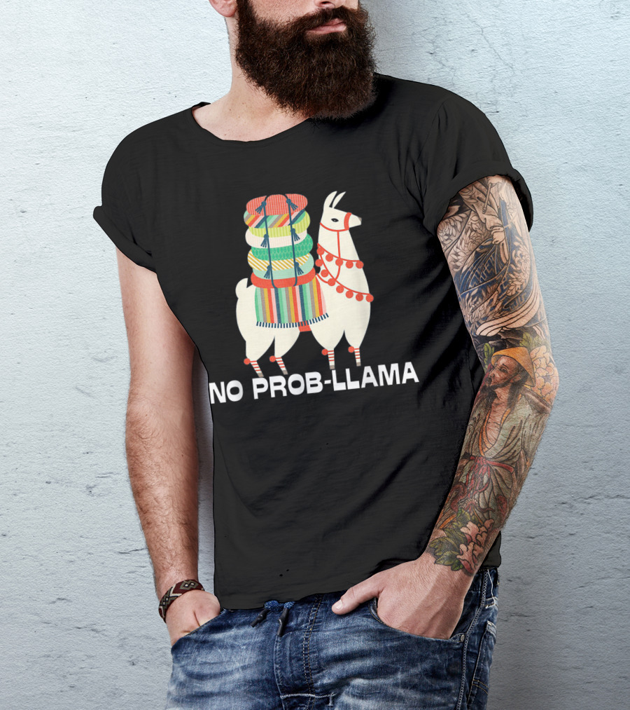 No Prob-Llama Cute Llama Alpaca Lover With Colorful Blanket T-Shirt