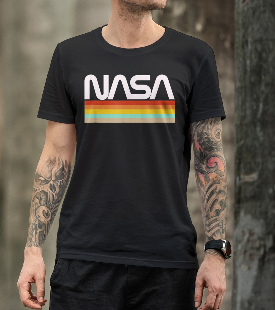 NASA Retro Worm Logo Vintage Stripes T-Shirt