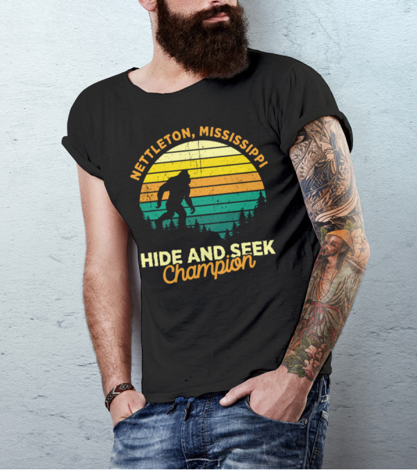 Nettleton Mississippi Bigfoot Hide And Seek Champion Retro T-Shirt