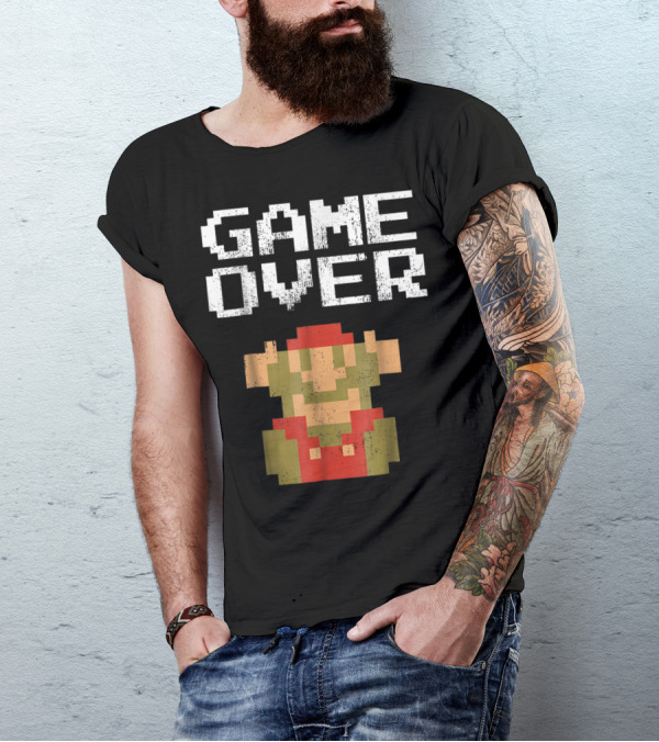 Super Mario Game Over Pixel Art Mario Fall T-Shirt