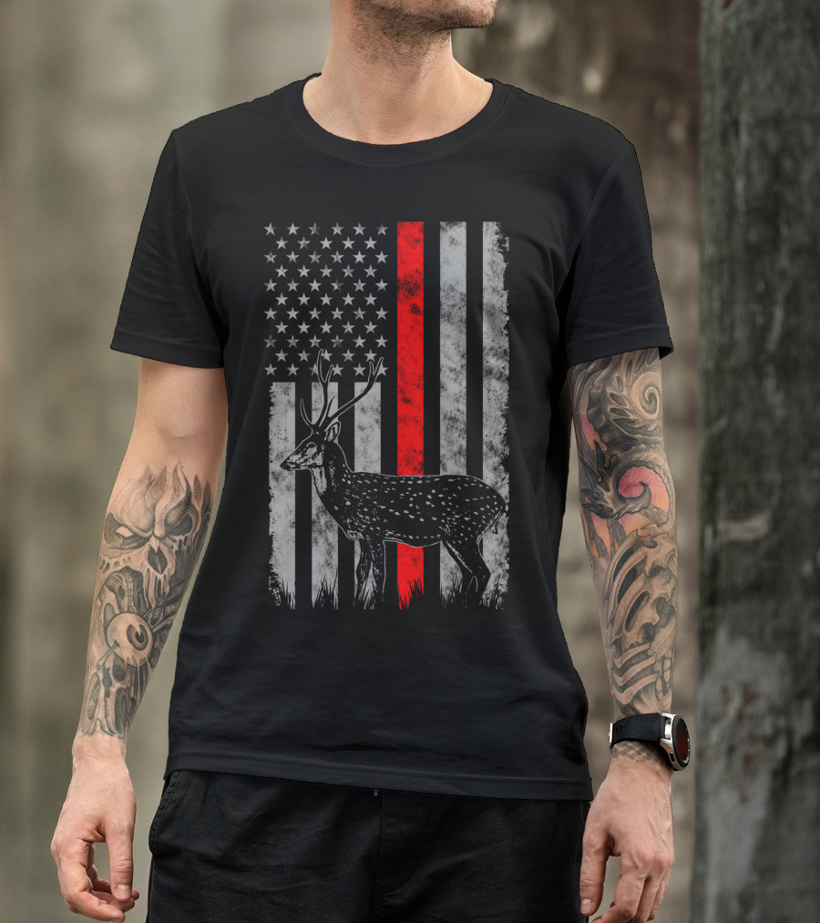 Thin Red Line Axis Deer American Flag T-Shirt