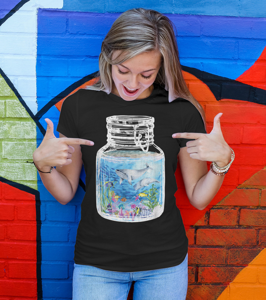 Underwater Terrarium Ocean Fish Whales In Glass Jar T-Shirt