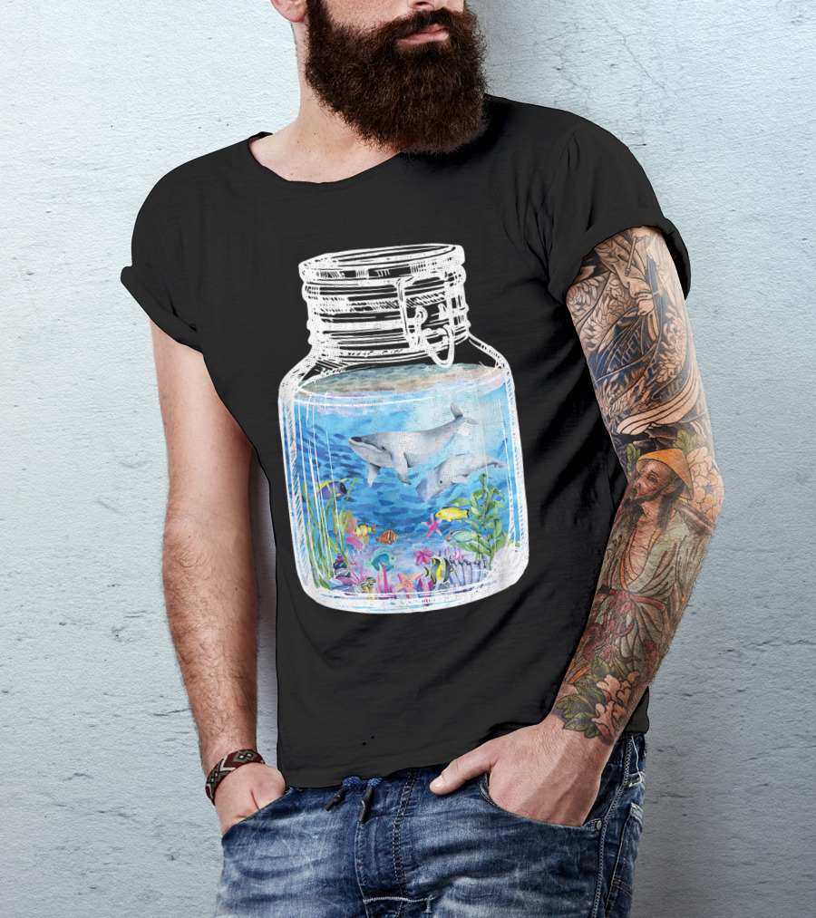 Underwater Terrarium Ocean Fish Whales In Glass Jar T-Shirt