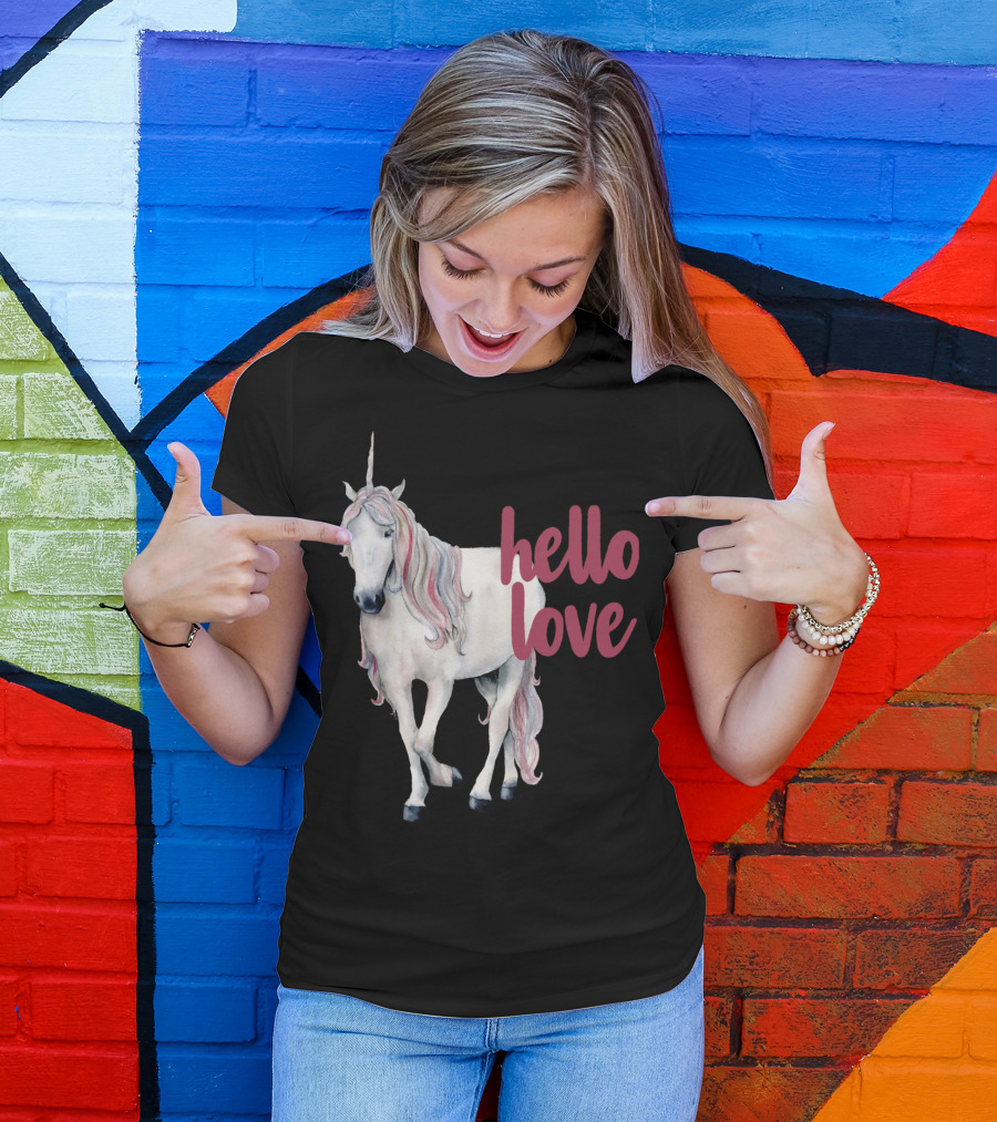 Hello Love Unicorn Funny Magical Animal T-Shirt