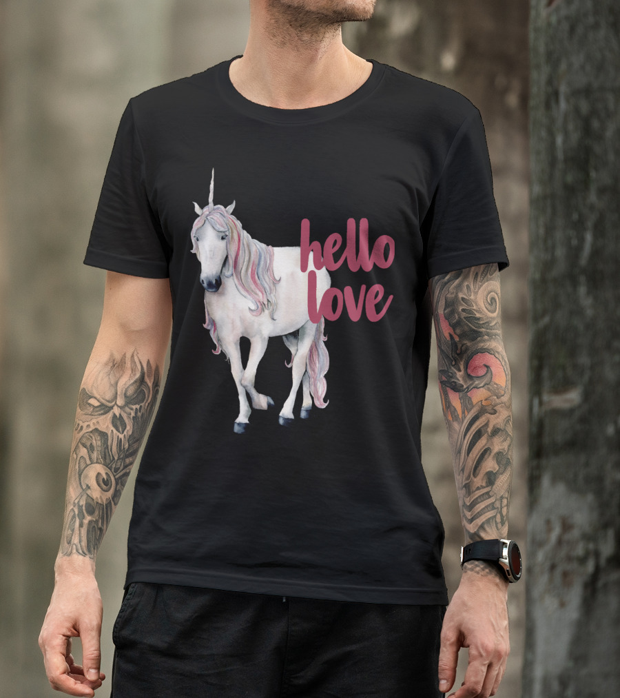 Hello Love Unicorn Funny Magical Animal T-Shirt