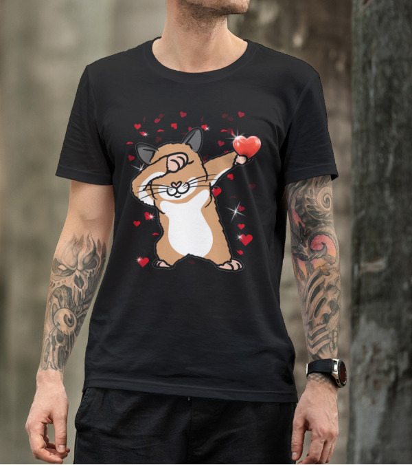 Valentine Girls Cute Dabbing Hamster With Heart And Sparkling Red Hearts T-Shirt