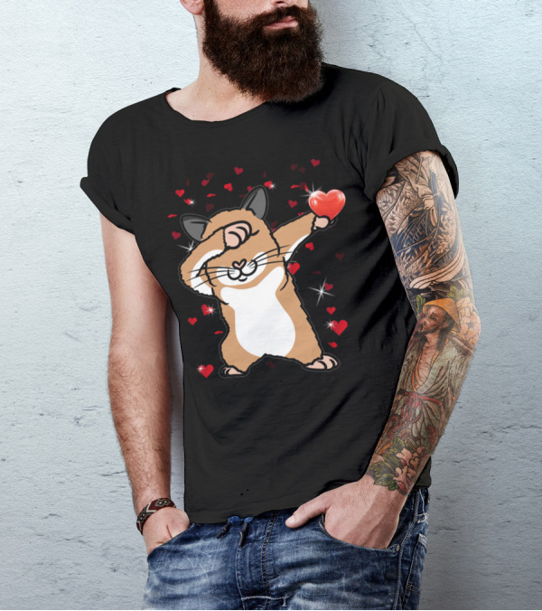 Valentine Girls Cute Dabbing Hamster With Heart And Sparkling Red Hearts T-Shirt