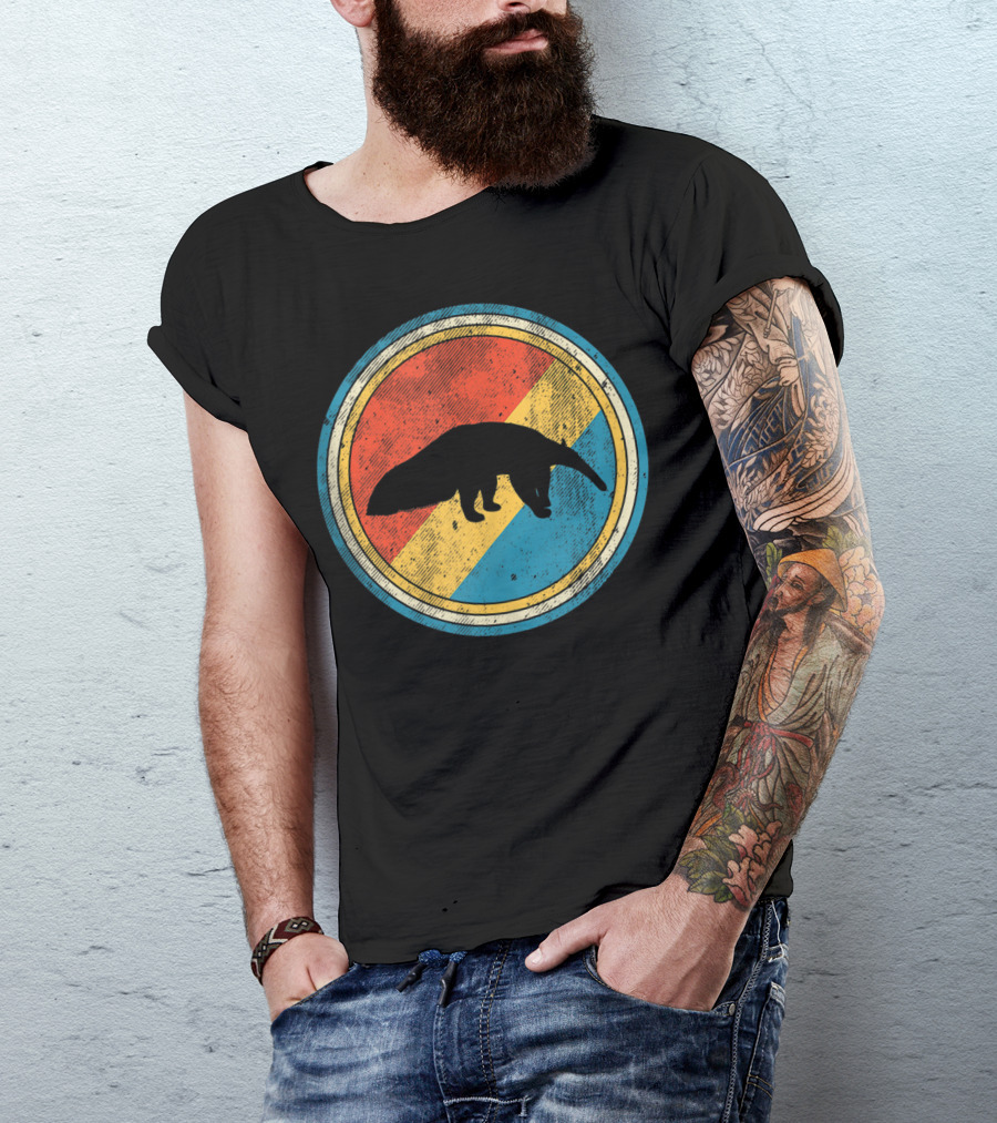 Vintage Retro Circle Giant Anteater Silhouette On Colorful Background T-Shirt