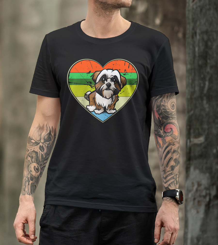Vintage Heart Rainbow Shih Tzu Dog Valentine T-Shirt