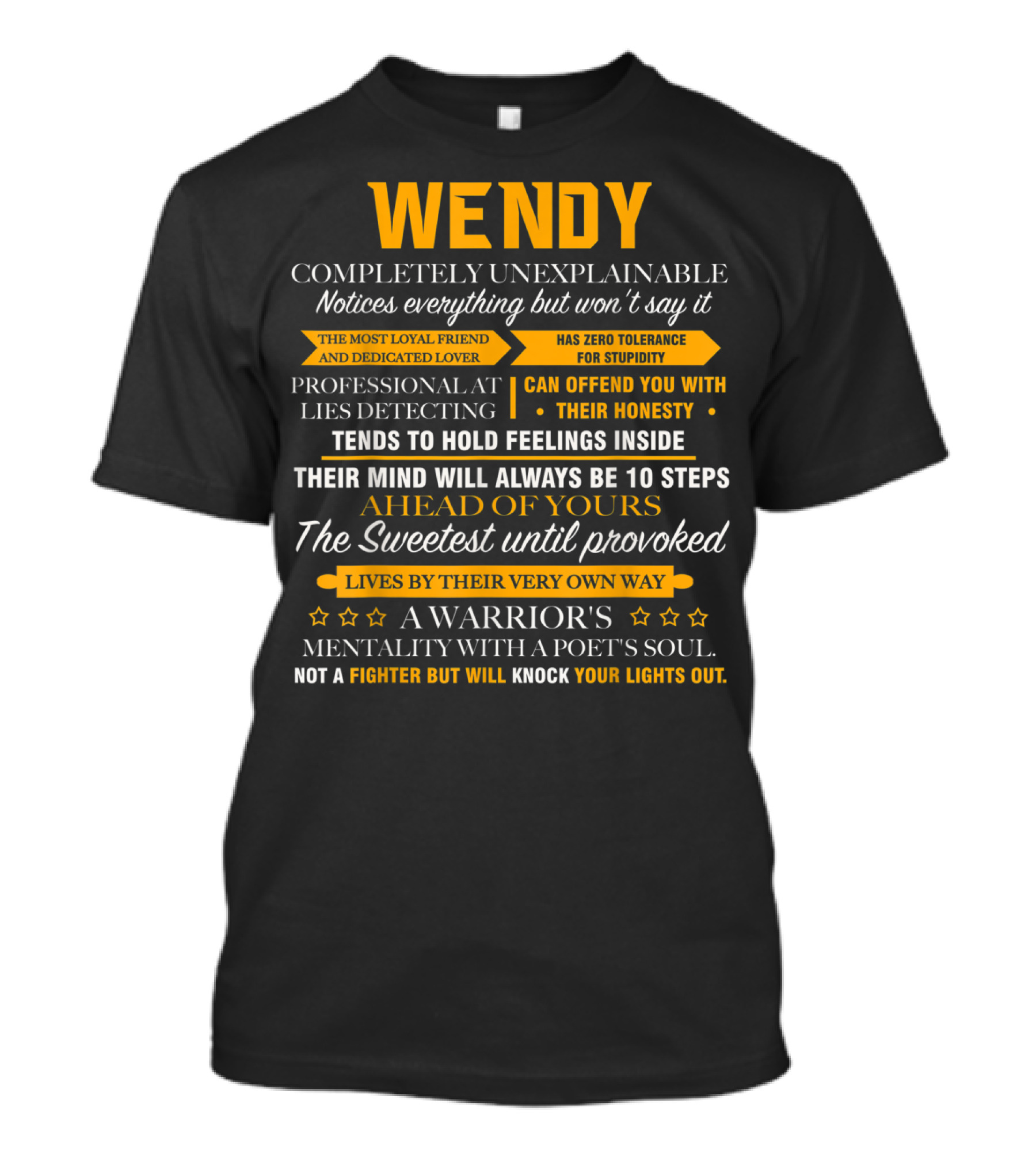 Wendy Completely Unexplainable Notices Everything Lies Detecting Warrior's Mentality Poet's Soul T-Shirt