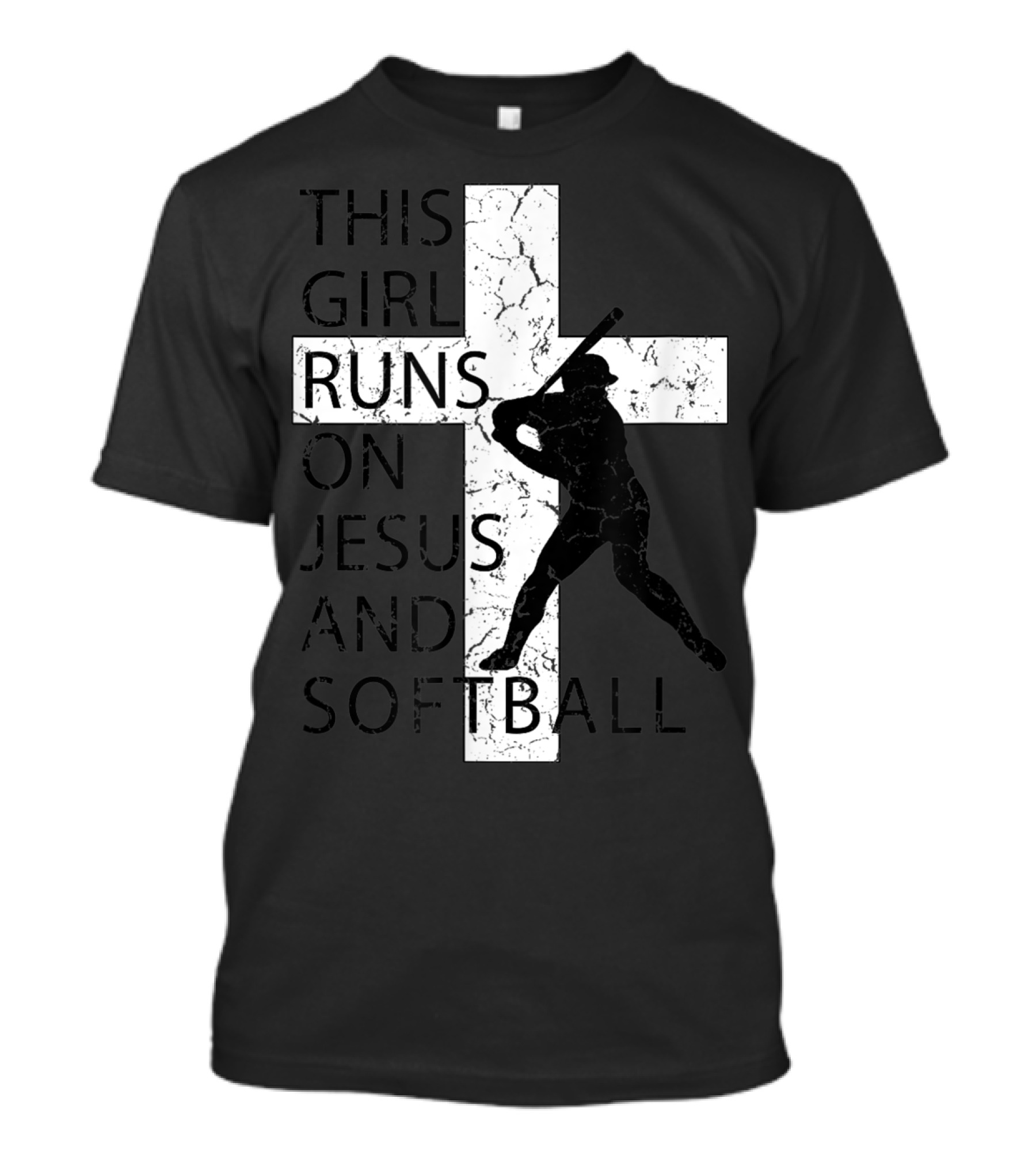 This Girl Runs On Jesus And Softball Silhouette With Cross T-Shirt