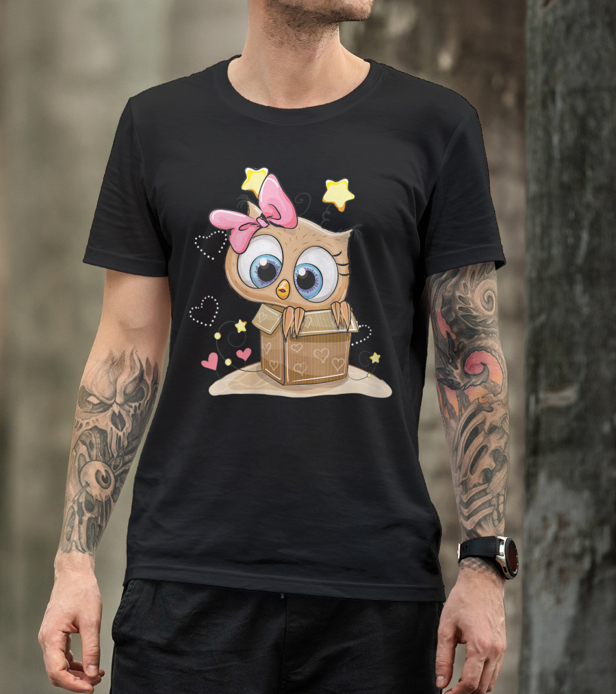 Sweet Little Owl Bird With Hearts And Stars In A Box T-Shirt