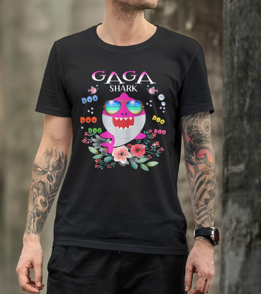Gaga Shark Doo Doo Doo Floral Sunglasses Fish Bubbles T-Shirt