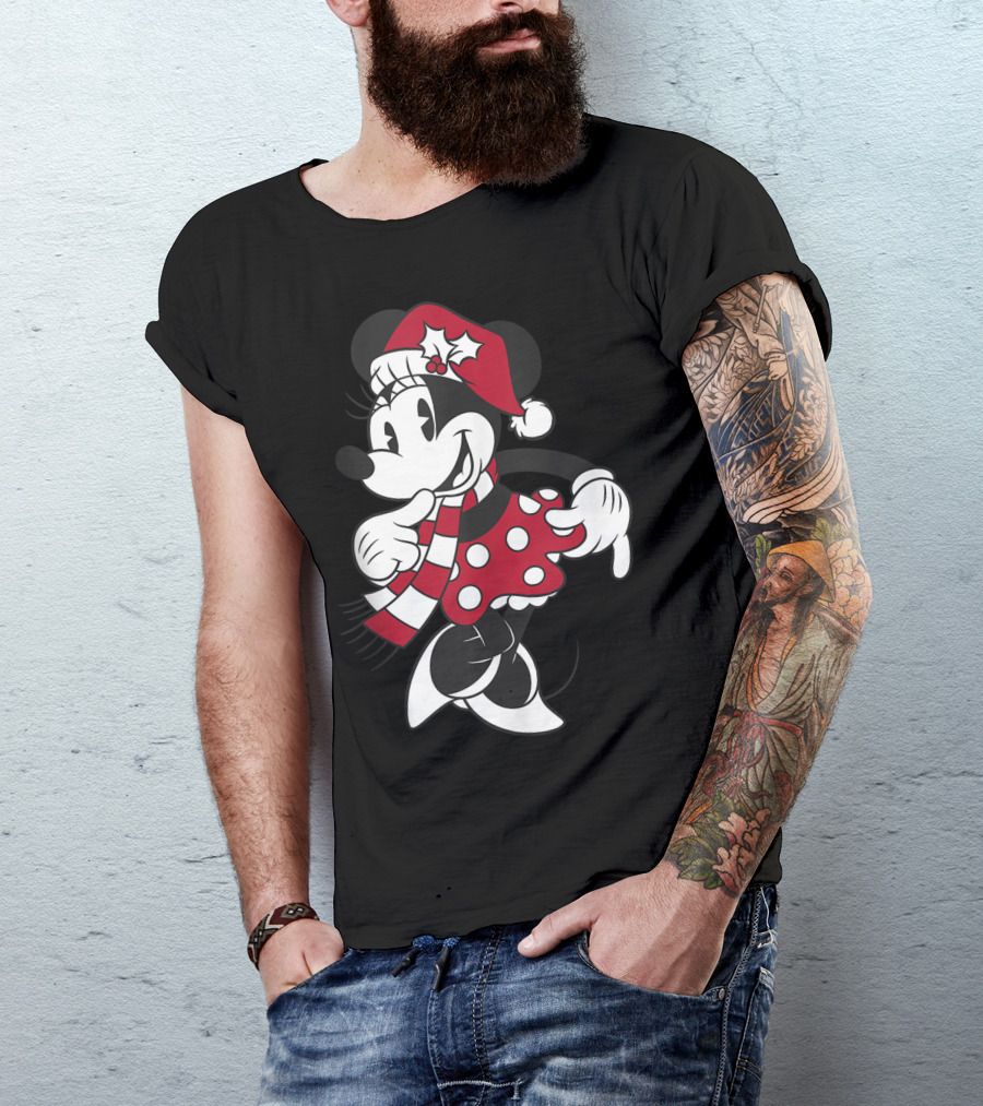 Disney Minnie Mouse Classic Christmas Santa Hat And Scarf T-Shirt