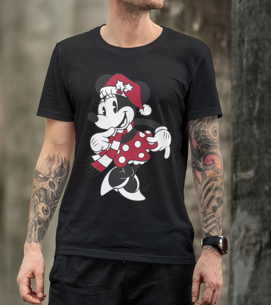 Disney Minnie Mouse Christmas Santa Hat And Scarf T-Shirt