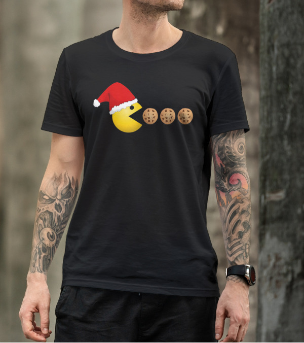Funny Christmas Santa Pac-Man Cookies Classic Video Game T-Shirt