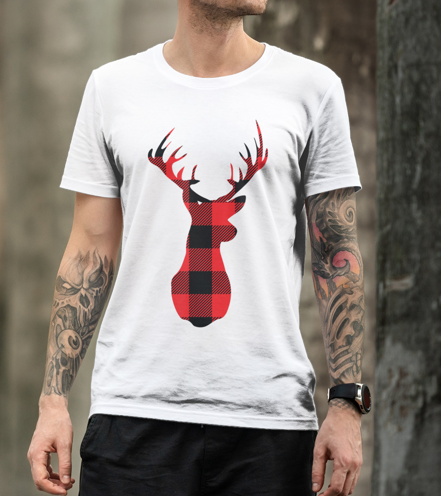 Buffalo Plaid Red Black Christmas Deer T-Shirt
