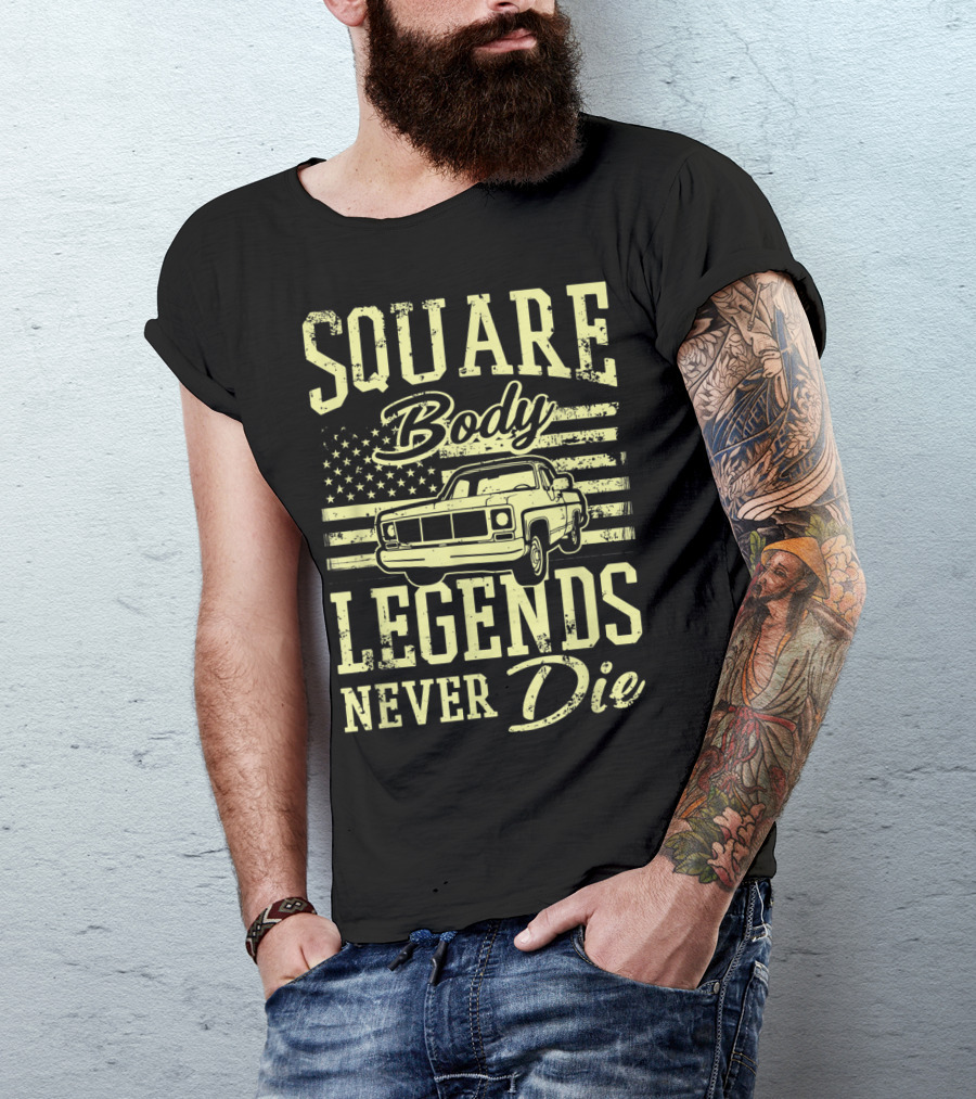 SQUARE Body Legends Never Die American Flag Classic Truck T-Shirt