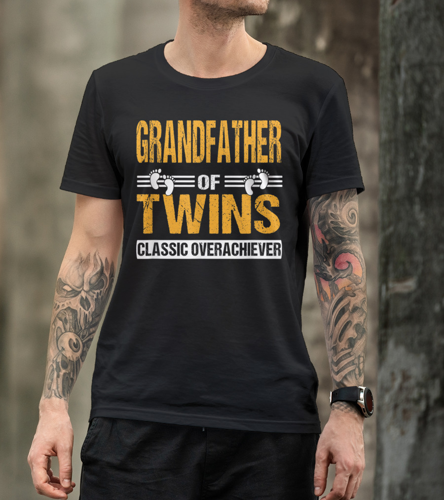 Grandfather Of Twins Classic Overachiever Footprints T-Shirt