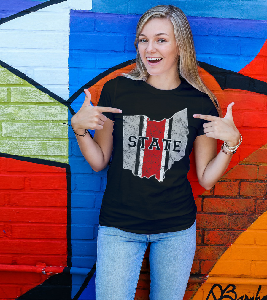 State Outline With Distressed Ohio Stripe T-Shirt