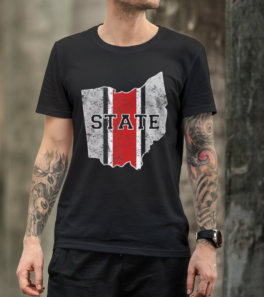 State Outline With Distressed Ohio Stripe T-Shirt