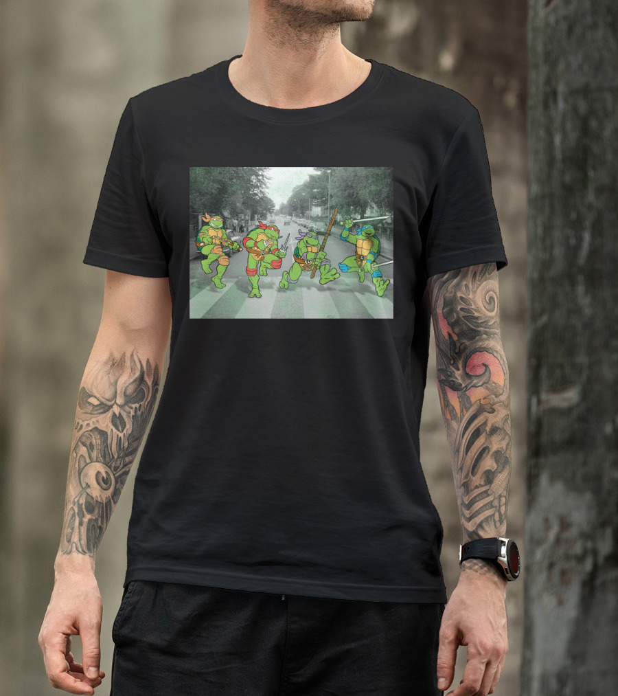 Nage Mutant Ninja Turtles Abbey Road Style Street Scene T-Shirt