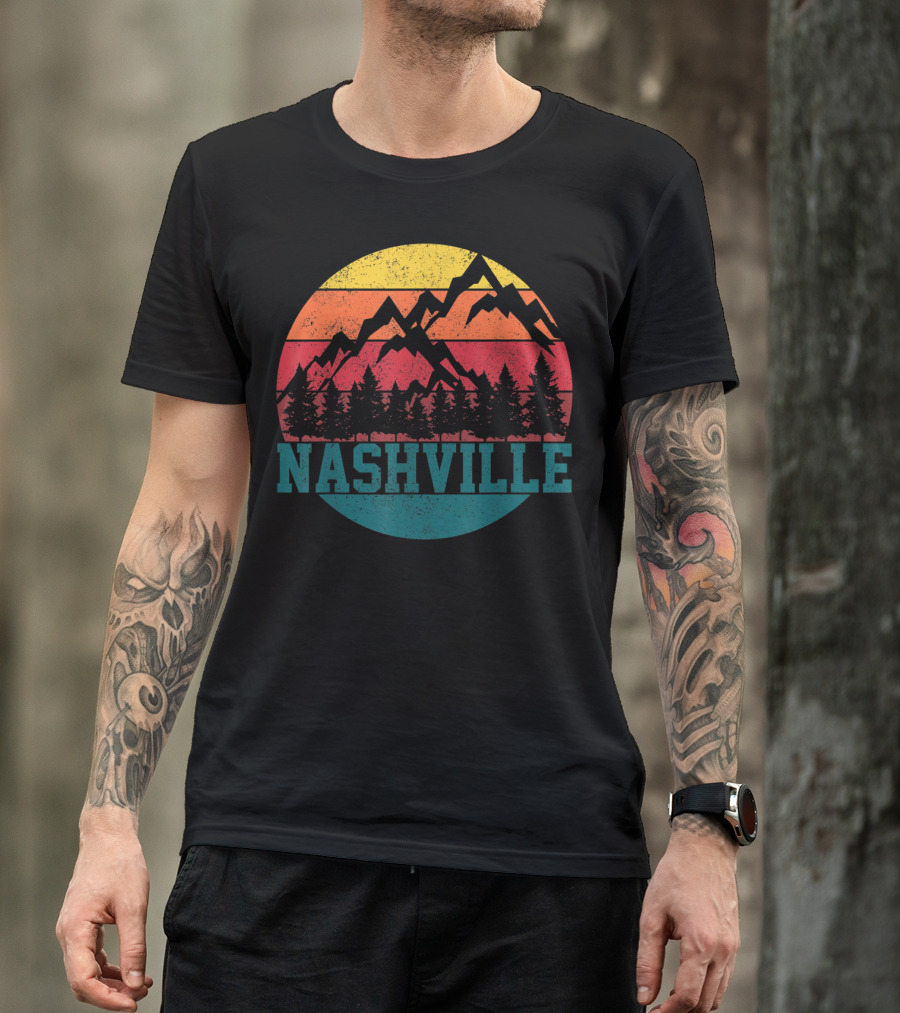 Nashville Vintage Mountains Sunset Forest Tennessee Music T-Shirt