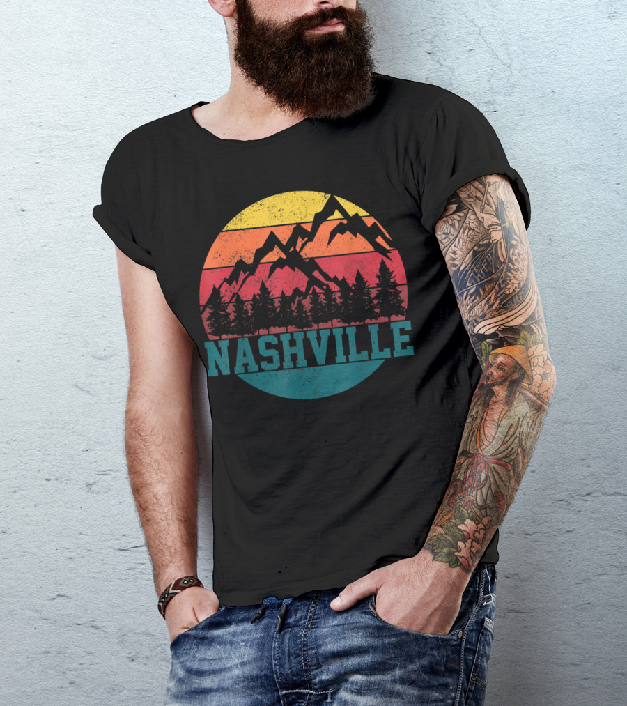 Nashville Vintage Mountains Sunset Forest Tennessee Music T-Shirt
