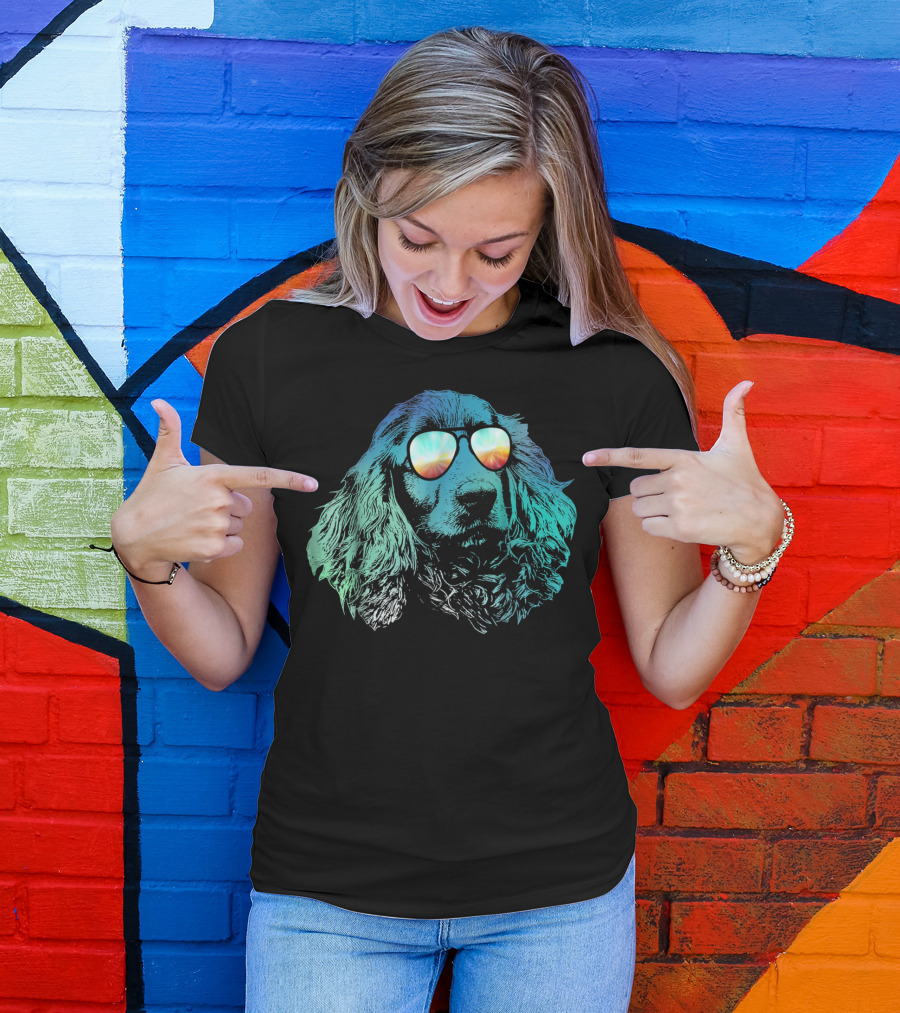 Neon Cocker Spaniel Wearing Vibrant Reflective Sunglasses T-Shirt