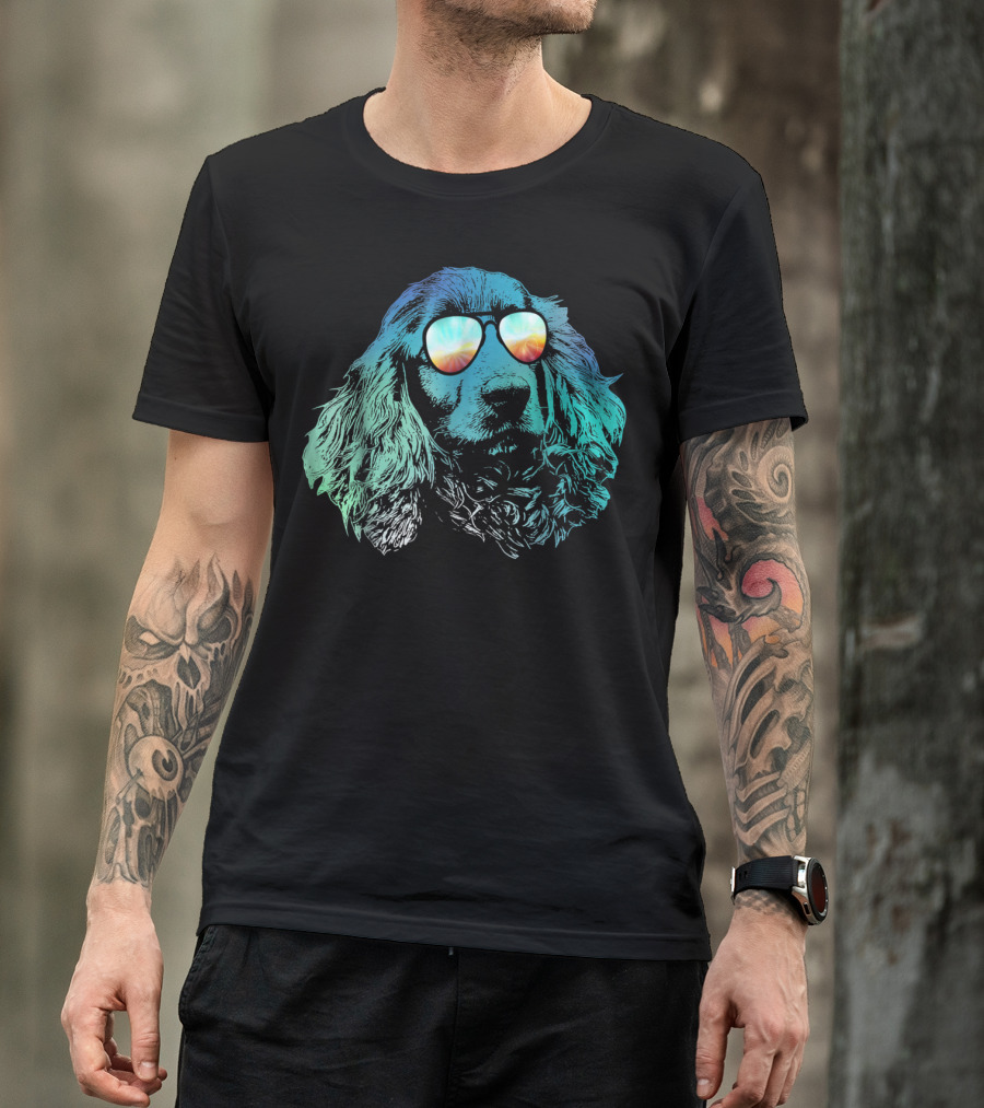 Neon Cocker Spaniel Wearing Vibrant Reflective Sunglasses T-Shirt
