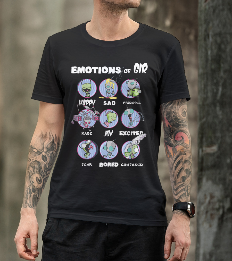 Emotions Of GIR Invader Zim Happy Sad Prideful Rage Joy Excited Fear Bored Confused T-Shirt