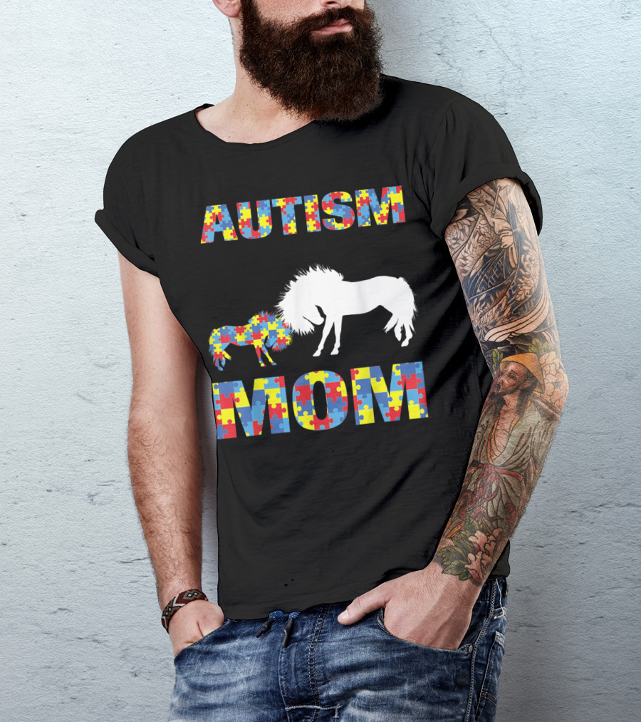 AUTISM MOM Horse Puzzle Piece T-Shirt