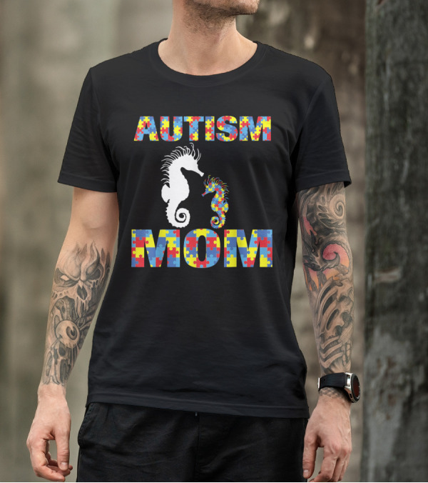 Autism Mom Seahorse Puzzle Piece T-Shirt