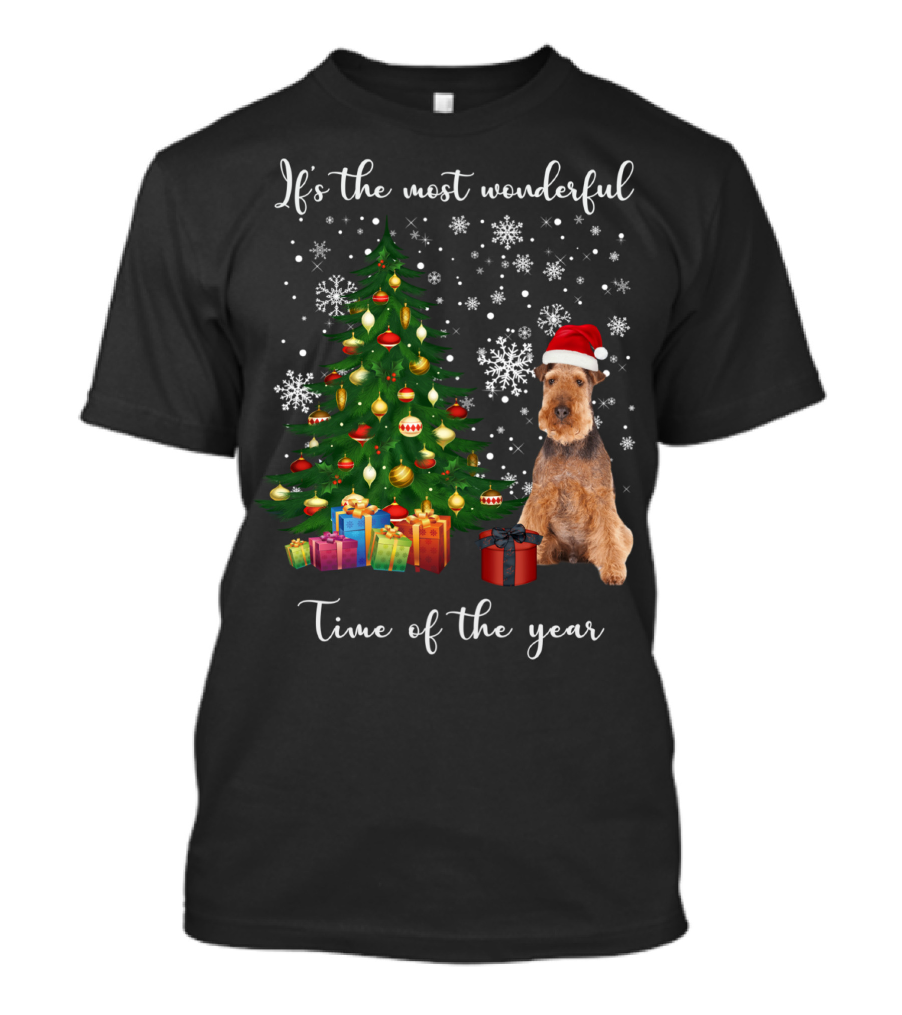 If's The Most Wonderful Time Of The Year Airedale Terrier Christmas Tree Snowflakes Presents T-Shirt